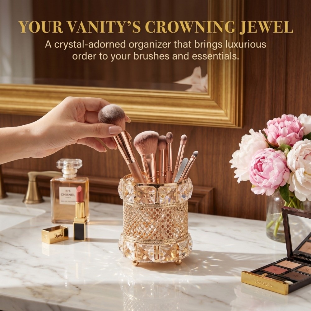 Goldener Make-up-Pinselhalter- – Luxury Skincare And Makeup Brands Bewertung und Preis
